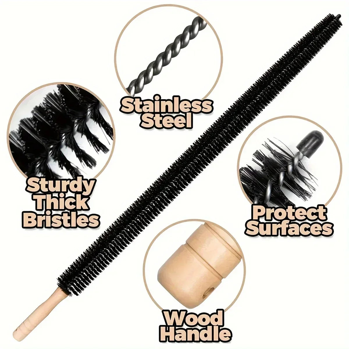 Maliben | Dustello Cleaning Brush With Wooden Handle | Flexible & Extra Long | For Radiators, Pipes & Furniture Gaps | 70–75 Cm