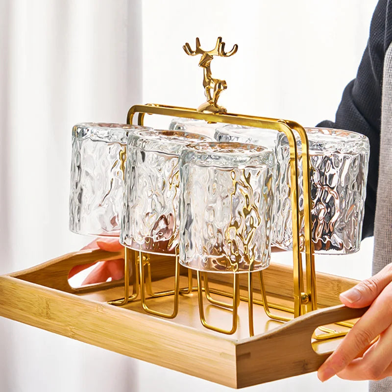 Maliben | Glacio Glass Cup Holder - Glass Party Holder With Reindeer Design For Luxurious Whisky Experience
