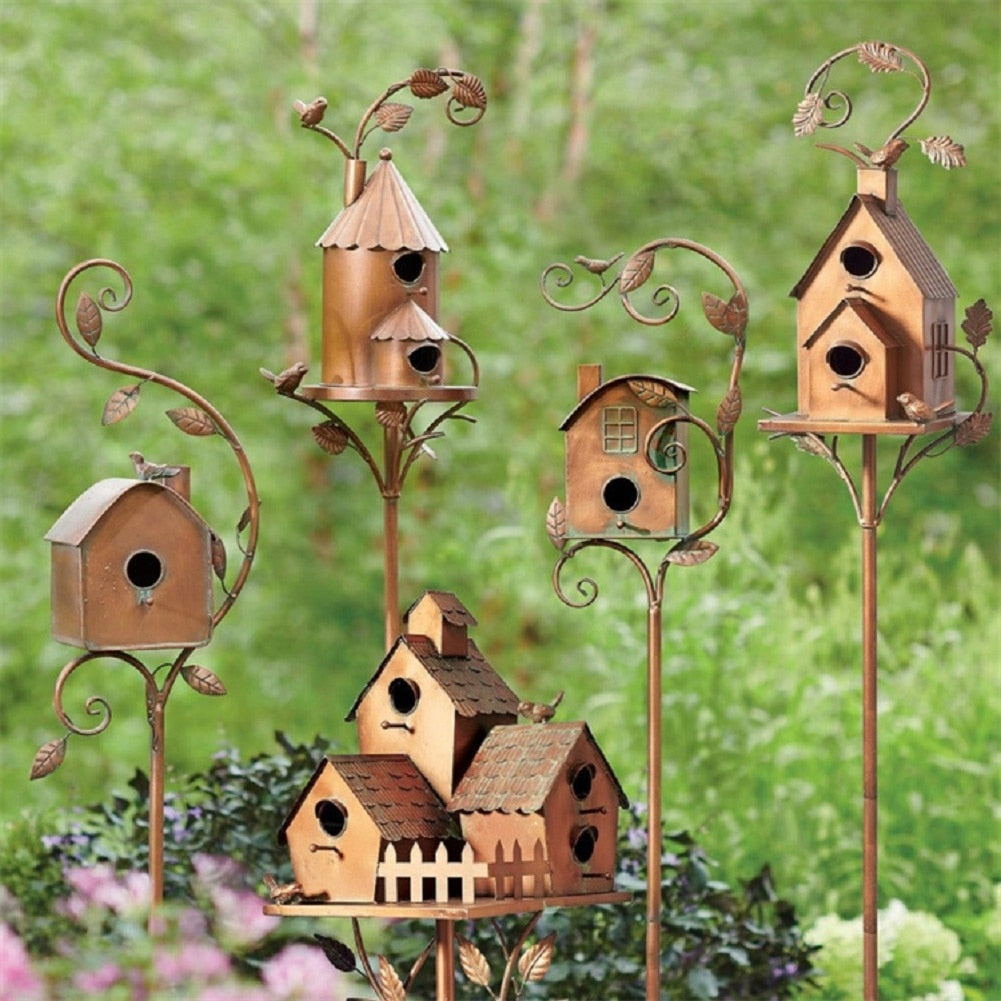 Maliben | Metal Art Birdhouse On Garden Stake - Feathernest
