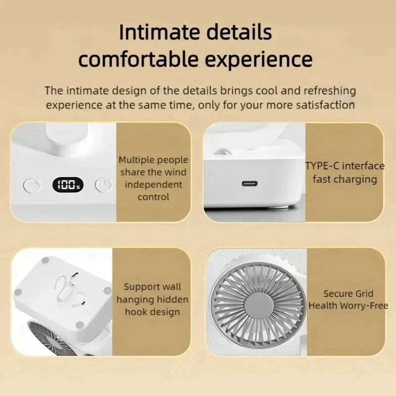 Maliben | Brisano Table Fan Cordless | 8000mah Battery | 90° Adjustable & 4-Speed Wind | Led Display & Usb Charging