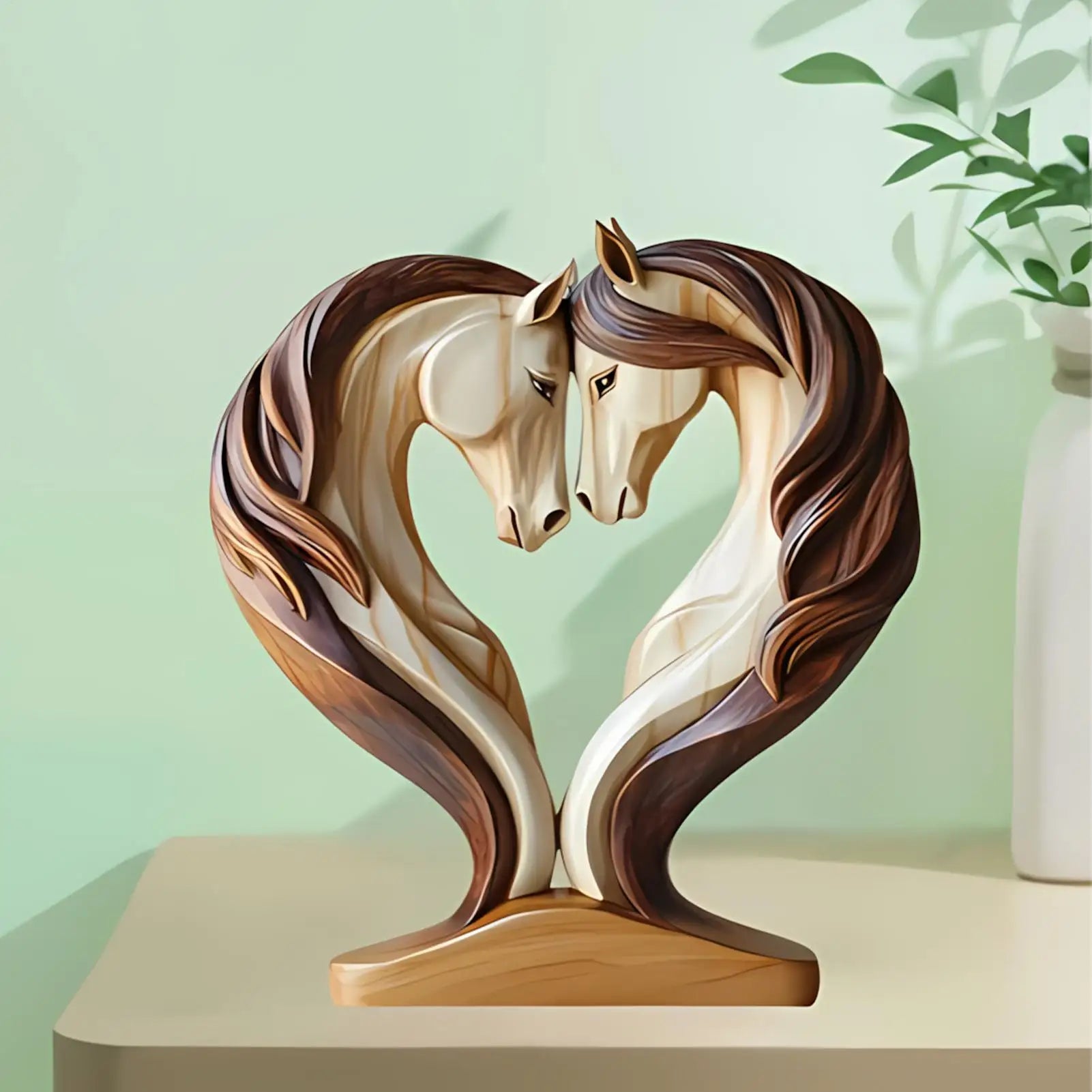 Maliben | Equora Horse Sculpture | Horse Sculpture Wood | 2d Design In Embrace Pose | Decoration For Living Room, Office & Children's Room