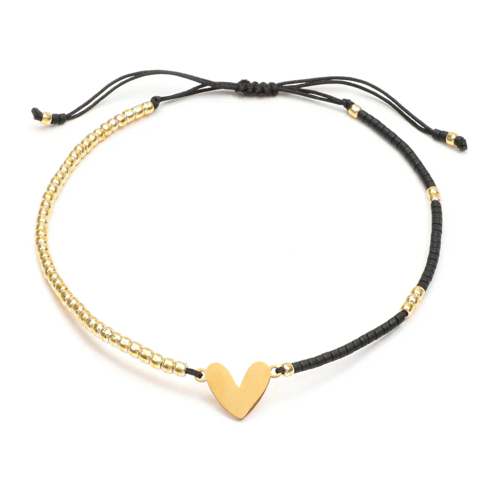 Maliben | Adjustable Dainty Beaded Flat Heart Bracelet