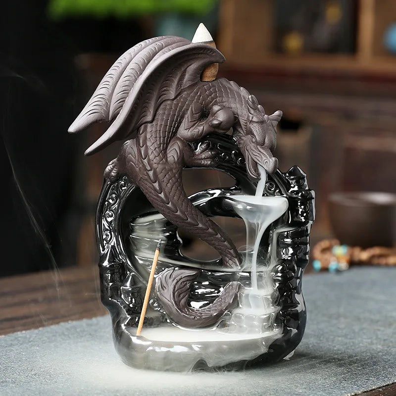 Maliben | Dracarys Ceramic Incense Holder | Backflow Design With Dragon | Vintage Decor | For Meditation & Aromatherapy