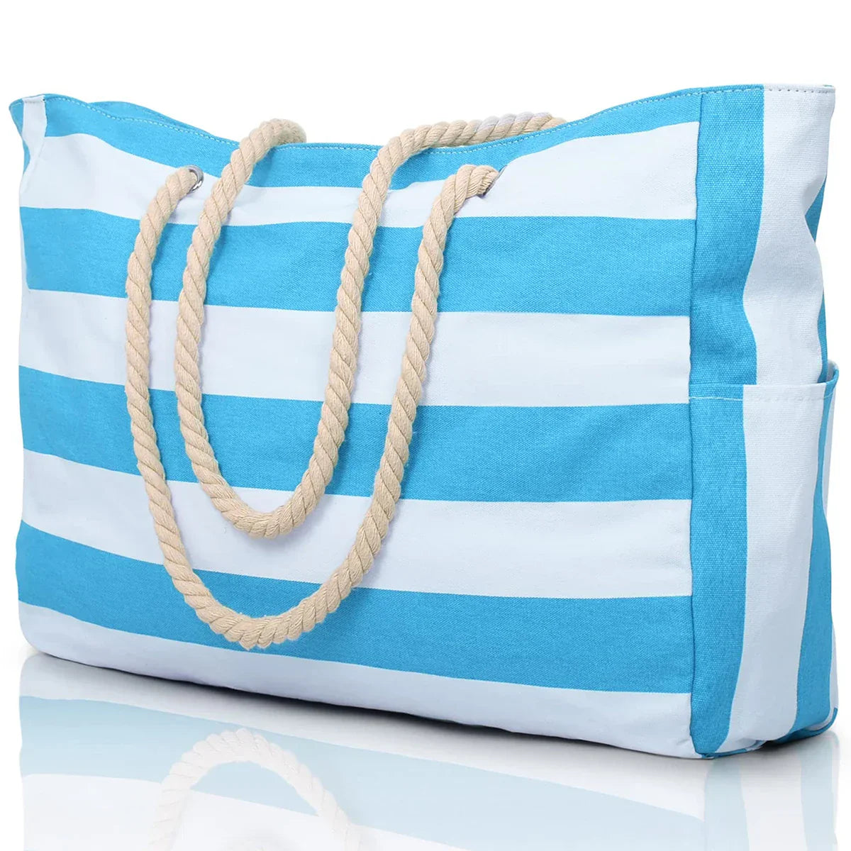 Maliben | Marivalis Striped Beach Bag With Zipper | Foldable & Waterproof | Sand Resistant Canvas | For Travel & Vacation