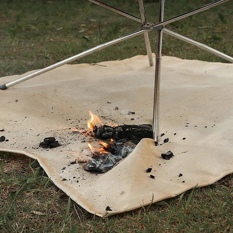 Maliben | Campvita Fire Protection Camping Mat | Heat Resistant & Fireproof | Ideal For Grill & Campfire | Fiberglass Beige