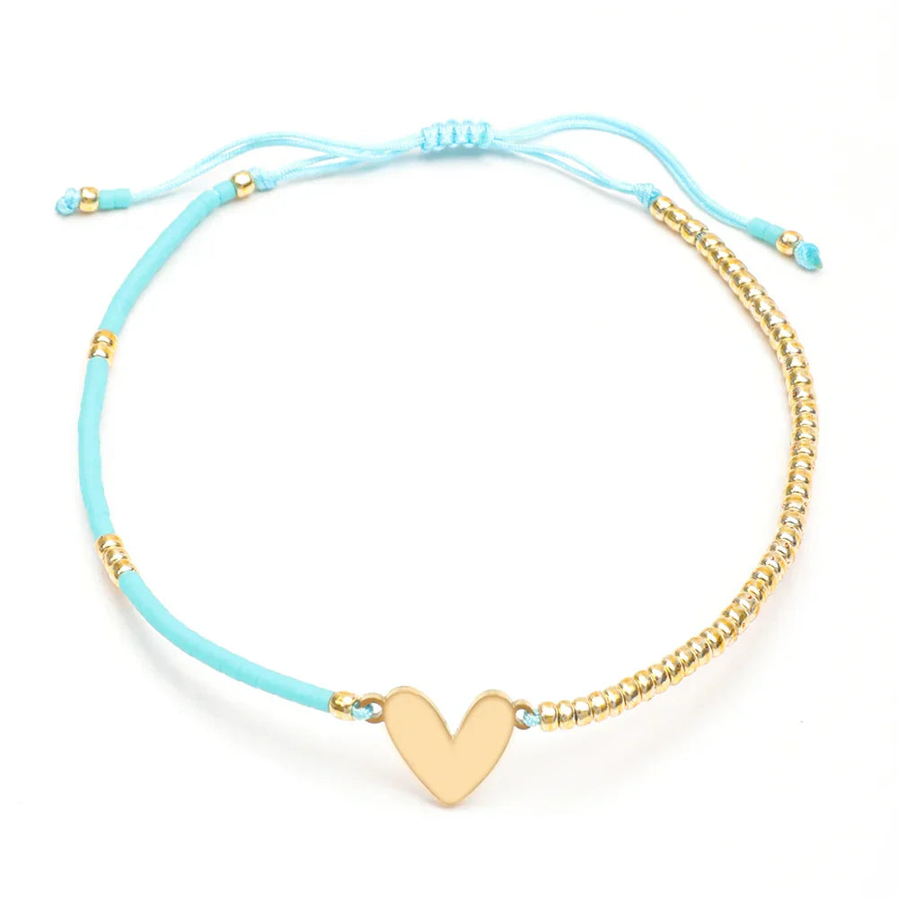 Maliben | Adjustable Dainty Beaded Flat Heart Bracelet