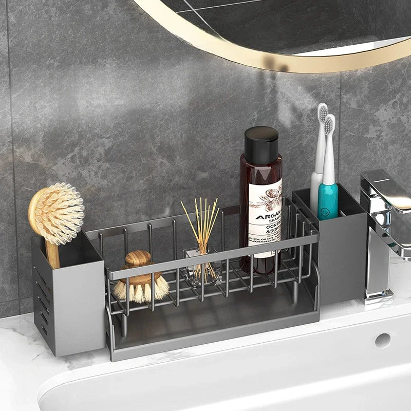 Maliben | Ordinaqua Sink Organizer Shelf | Self-Draining | Holder For Sponge, Soap & Cloth | Expandable & Hygienic | Abs Plastic