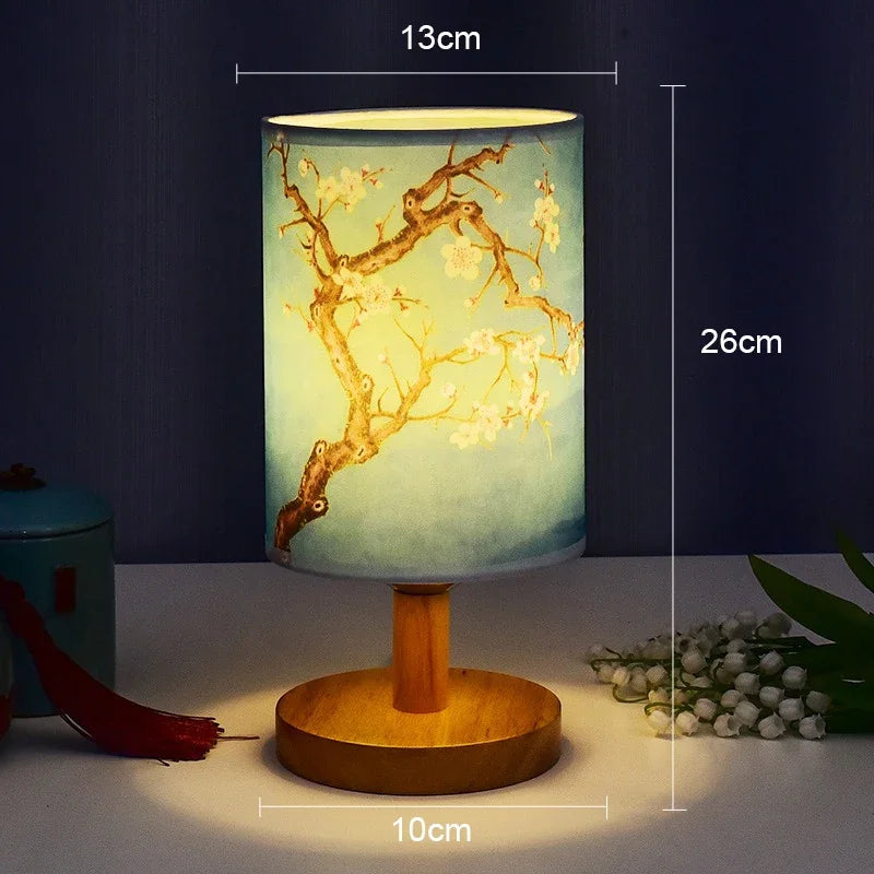 Maliben | Liánhua Led Table Lamp Plum Blossom | Dimmable | Fabric Shade In Chinese Style | Warm White Light | Eu Plug