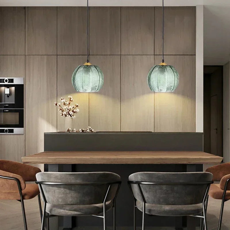 Maliben | Scandinavian Glass Pendant Lamp With Green Leaf Pattern