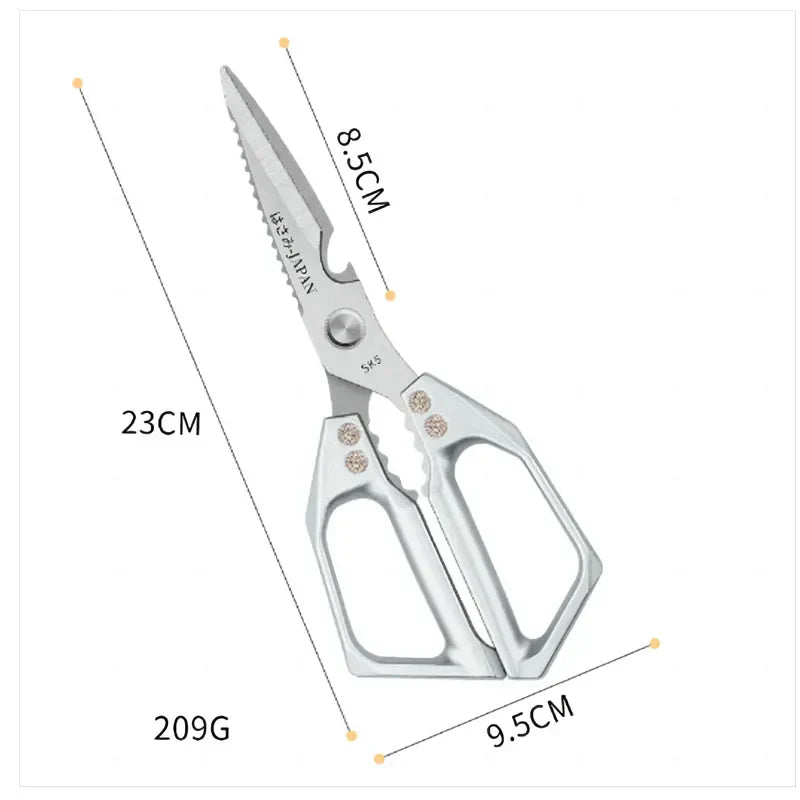 Maliben | Multifunctional Kitchen Scissors | Stainless Steel Sk5 | For Meat, Fish & Vegetables | Ergonomic Handle