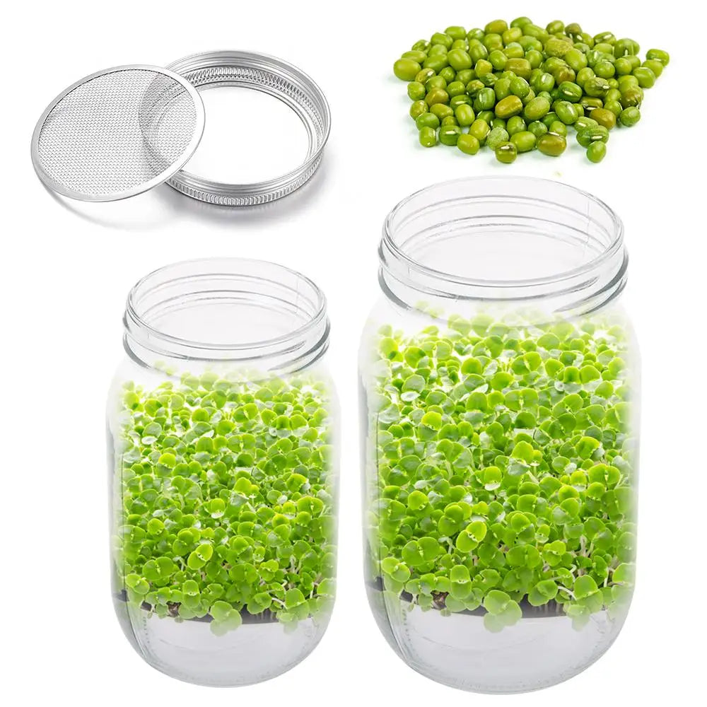 Maliben | Vitakeim Sprouting Jar Set | Stainless Steel Strainer Lid | For Fresh Sprouts At Home | 16oz & 32oz