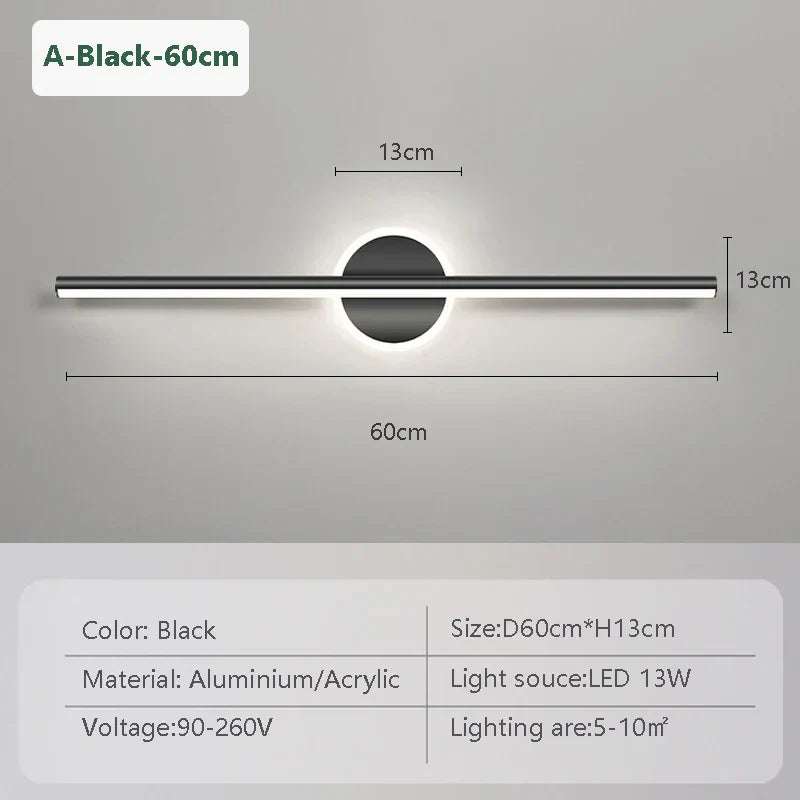 Maliben | Led Wall Light Linealux | Black & Gold | 40/60/80 Cm | Warm, Cold & Three-Color Light | Modern Mirror & Wall Lighting