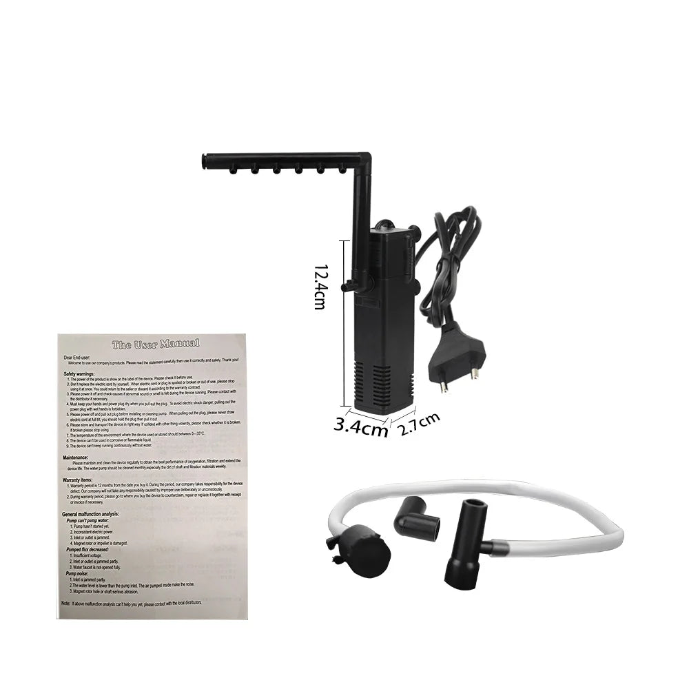 Maliben | Aquathero Water Filter Pump For Aquariums | Submersible Pump With Filter & Oxygen Supply | For Fresh & Saltwater | Eu Plug