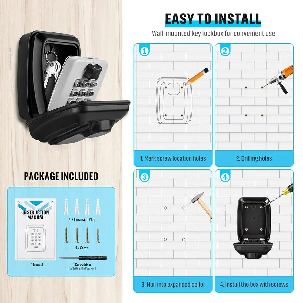 Maliben | Waterproof Wall-Mounted Key Safe Box – Outdoor Lockable Key Storage With Combination Code