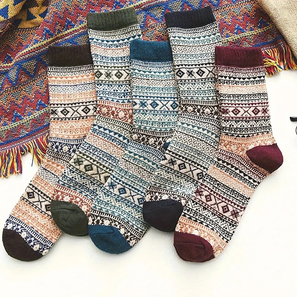 Maliben | Woolina | Women's Wool Socks Set | 5 Pairs | Extra Thick & Warm | Autumn & Winter