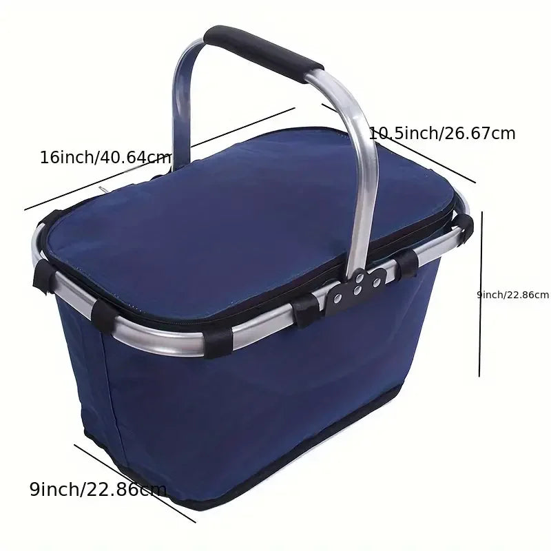 Maliben | Thermatrip Folding Basket | Insulated Picnic Basket With Aluminum Foil & Carry Handle | 3-Fold Foldable | For Outing, Park, Shopping & Travel