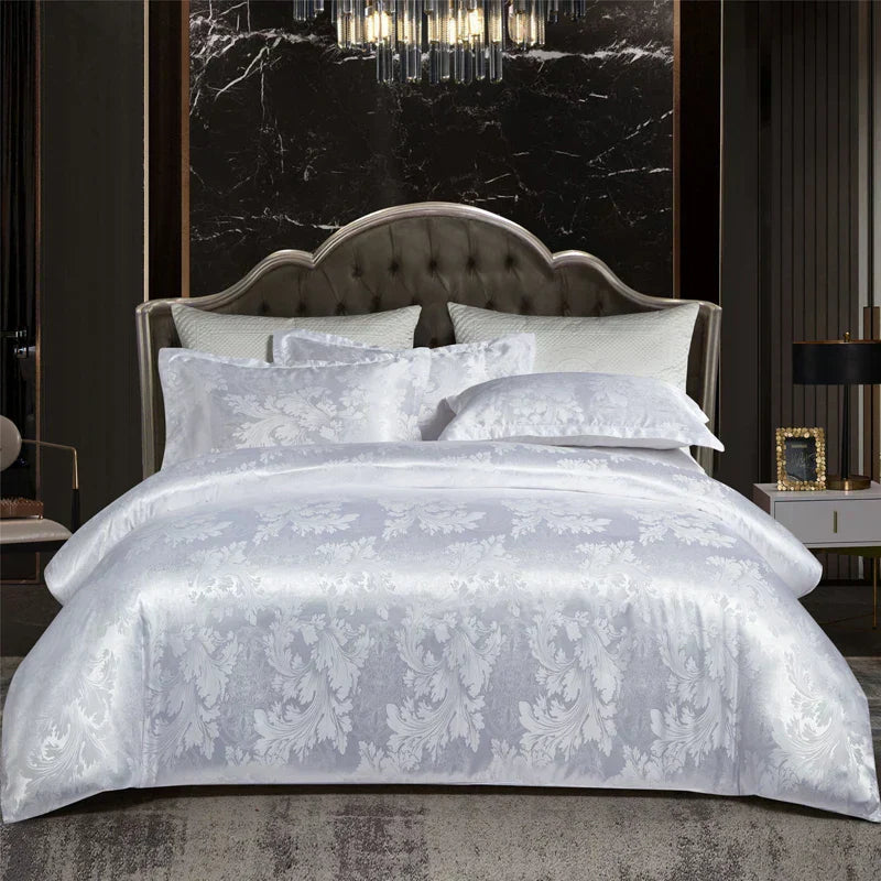 Maliben | Luxurious SatIn Rayon Jacquard Duvet Cover in Gold & Blue