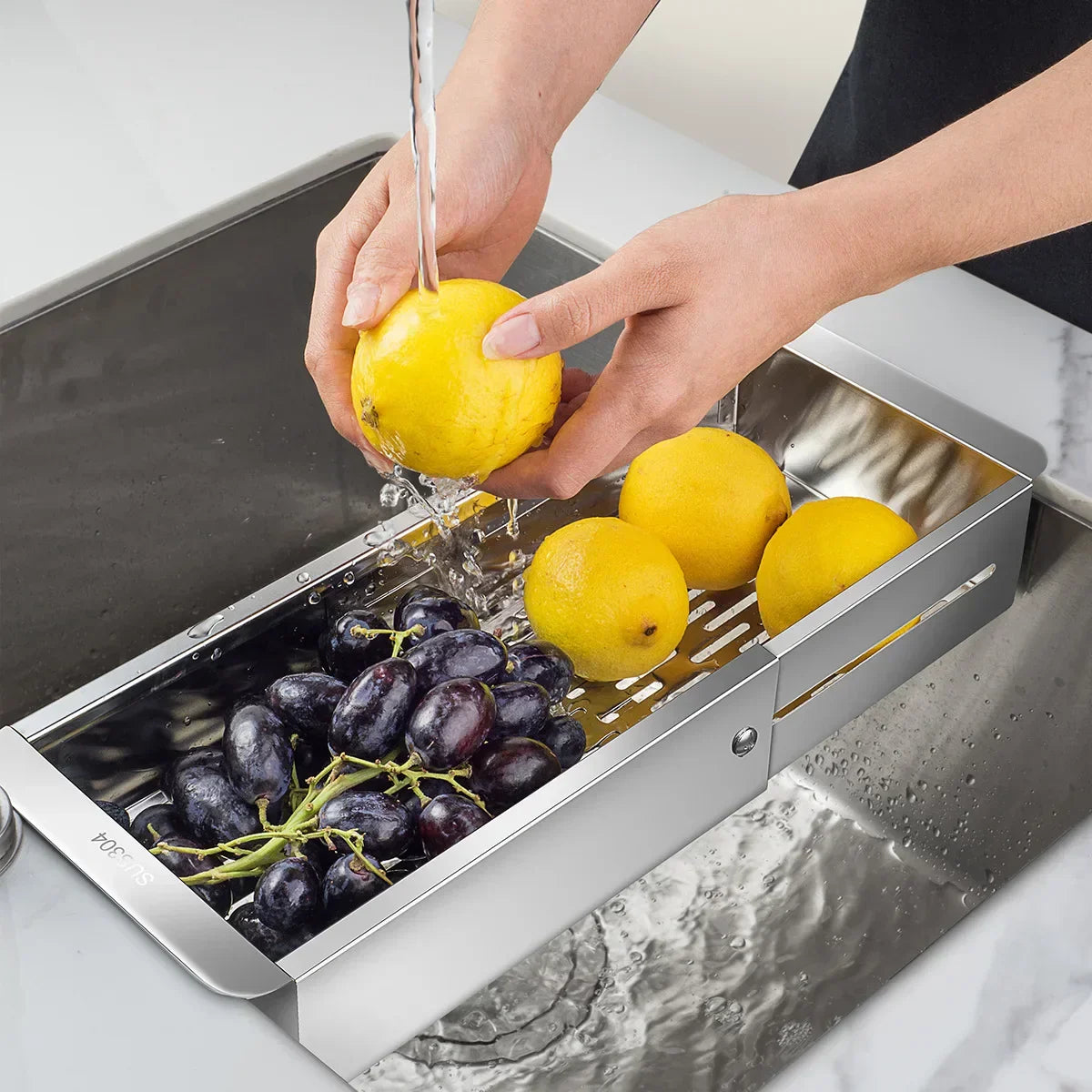 Maliben | Retractable Over Sink Stainless Steel Vegetable Drain Basket