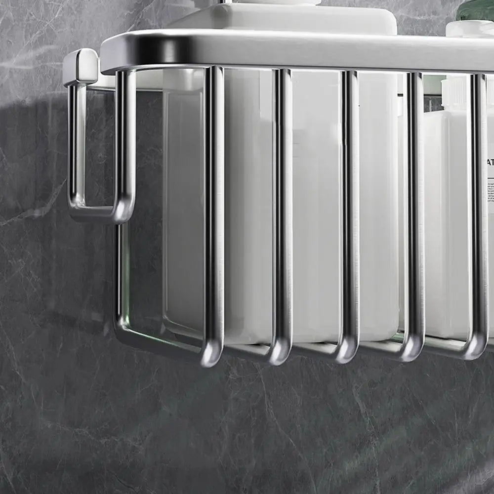 Maliben | Duschglanz Aerorack Hanging Shower Basket Made Of Aluminium | Rustproof Shower Shelf With Hooks | Large Capacity For Shampoo & Bath Accessories