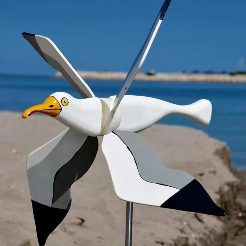 Maliben | Garden Decor Wind Bird Skygull | Creative Wind Spinner With Seagull Motif | Weatherproof & Height Adjustable | 25 Cm Figure