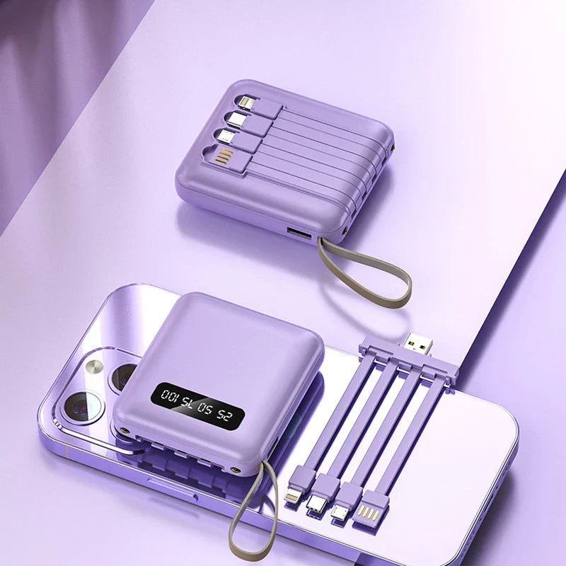 Maliben | Mini Powerbank With Mirror Display | 20,000 Mah | Quick Charge Function & Integrated Cables | For Iphone, Samsung, Xiaomi & More