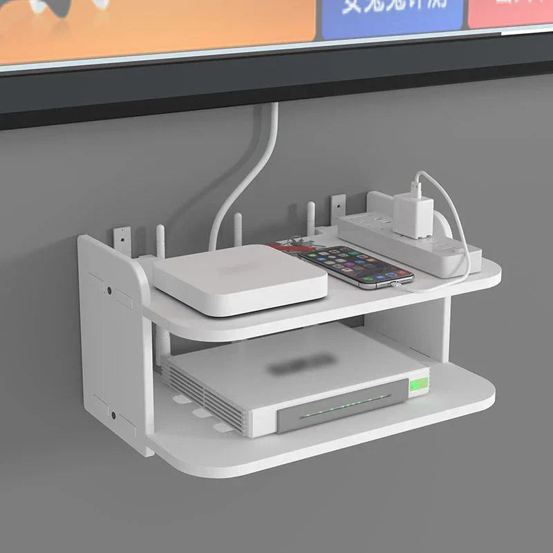 Maliben | Skyconnect Home | Wlan Router Wall Shelf | Hidden Cable Organizer & Socket Holder | Floating Shelf For Tv Box & More | White | 40×12×8 Cm