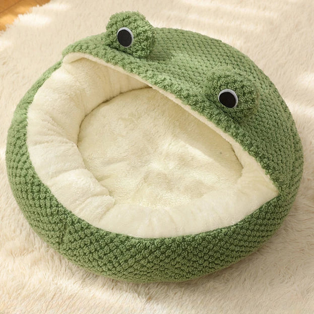 Maliben | Pet Cave Froggihome | Plush Frog Design | Semi-Closed & Round | 40–50 Cm | For Cats & Small Dogs
