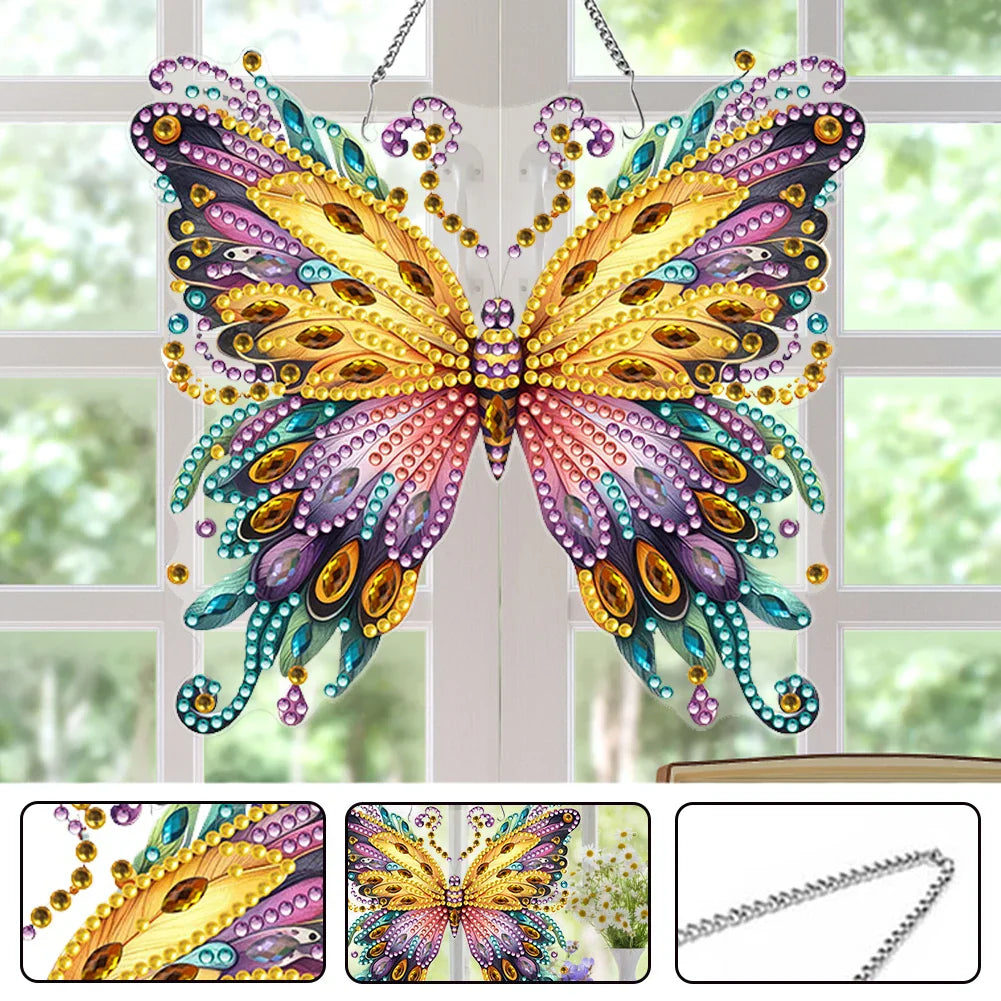 Maliben | Butterfly Pendant | 5d Diy Diamond Painting | Double-Sided Acrylic | Sparkling Window Decoration