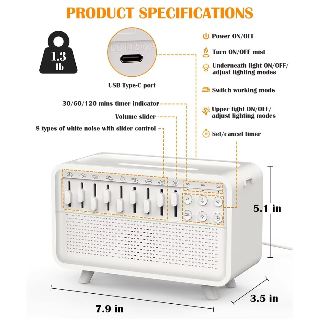 Maliben | 3-In-1 Bluetooth Speaker With White Noise, Night Light, And Humidifier
