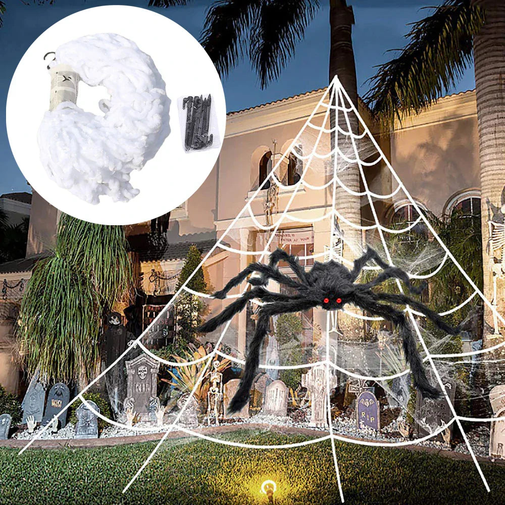 Maliben | Creepyweb Xxl Spider Web | Triangular | 5 M | Fluffy Halloween Decoration For Garden & Home
