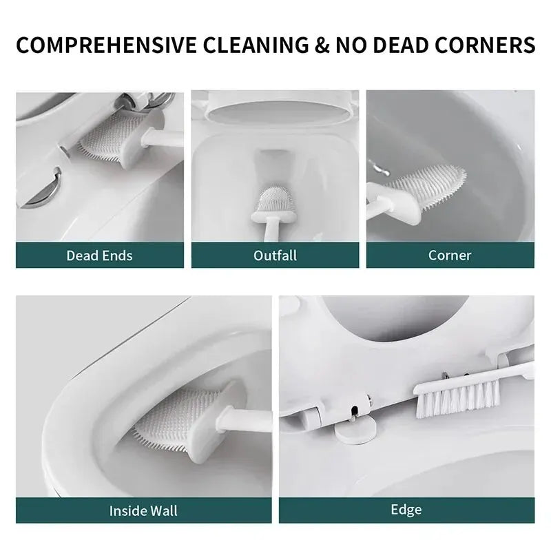 Maliben | Toilet Brush Hygiebrush Duoclean | 2-In-1 Silicone Toilet Brush Set With Wall Mount | Antibacterial & Space-Saving