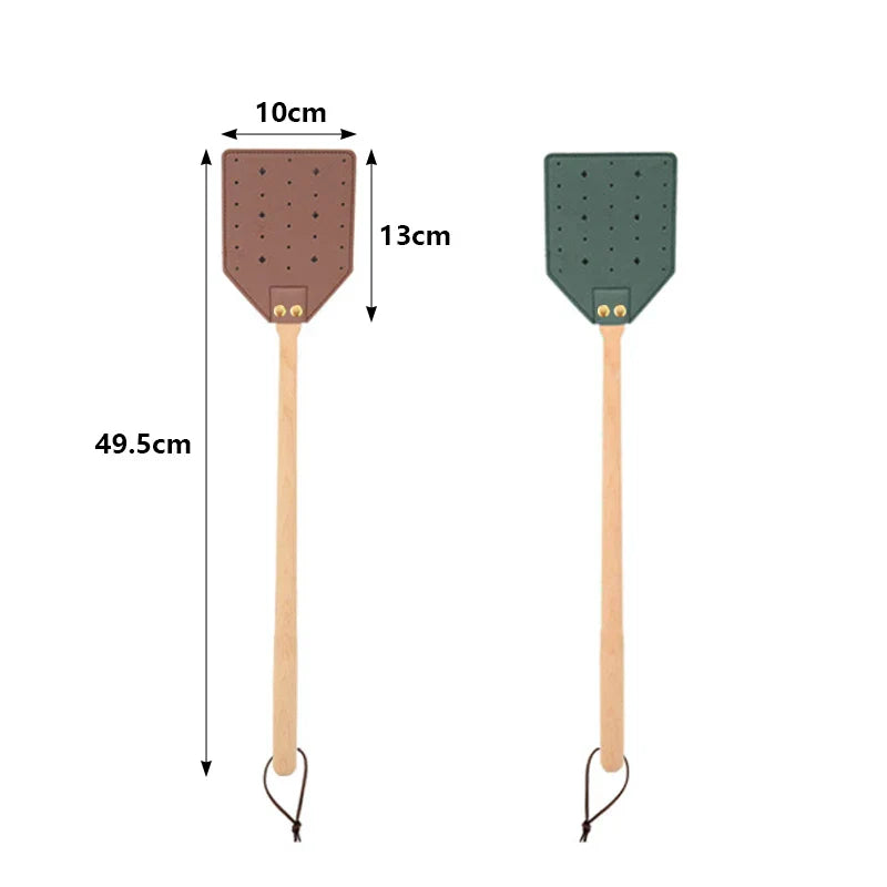 Maliben | Insektra Leather Fly Swatter With Wood Handle | 13×10 Cm Striking Surface | Stainless Steel Rivets | Hanging Device