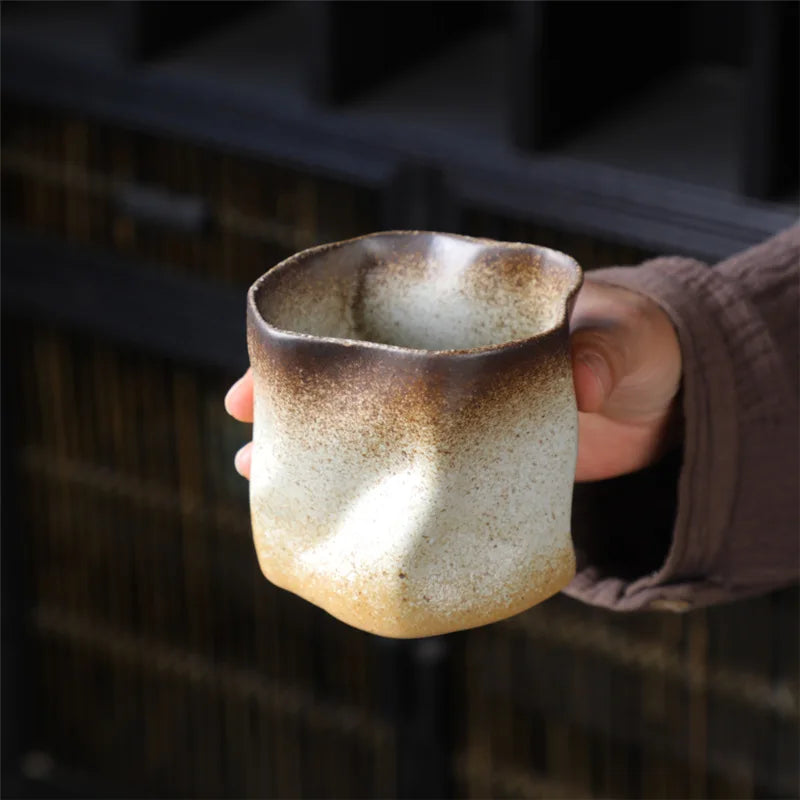 Maliben | Irregular twisted shape cup 9.47 ounces/280 ml ceramic coffee tea cup without handle polychromatic creative ceramic mugs coffee mugs retro