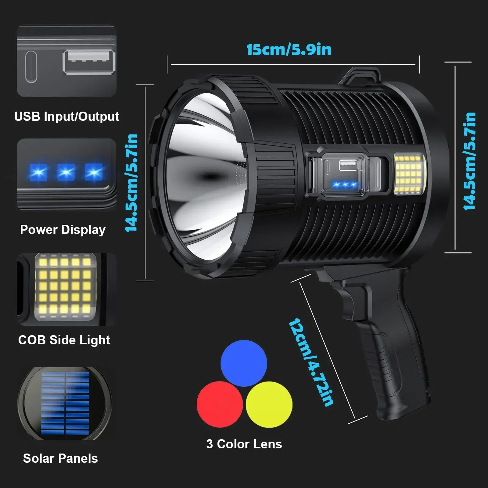 Maliben | Spotlight Luminexpro 900k | 900,000 Lumens | 10,000 Mah Battery | Solar & Usb Charging Function | Ipx5 Waterproof
