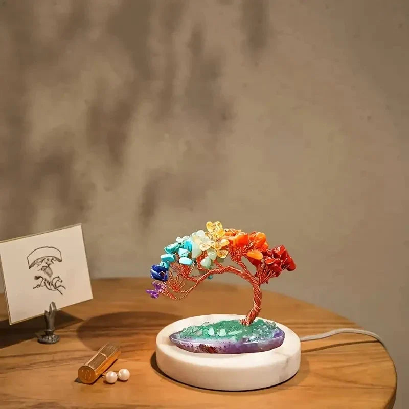 Maliben | Crystal Tree Auroratree | Natural Gemstones | Agate Base & Copper Wire | Feng Shui Lucky Tree 10 Cm