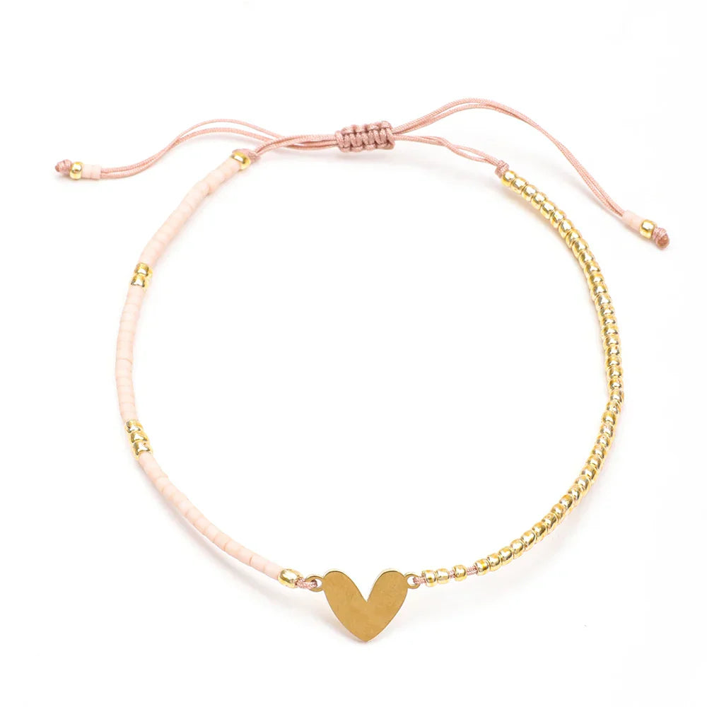 Maliben | Adjustable Dainty Beaded Flat Heart Bracelet