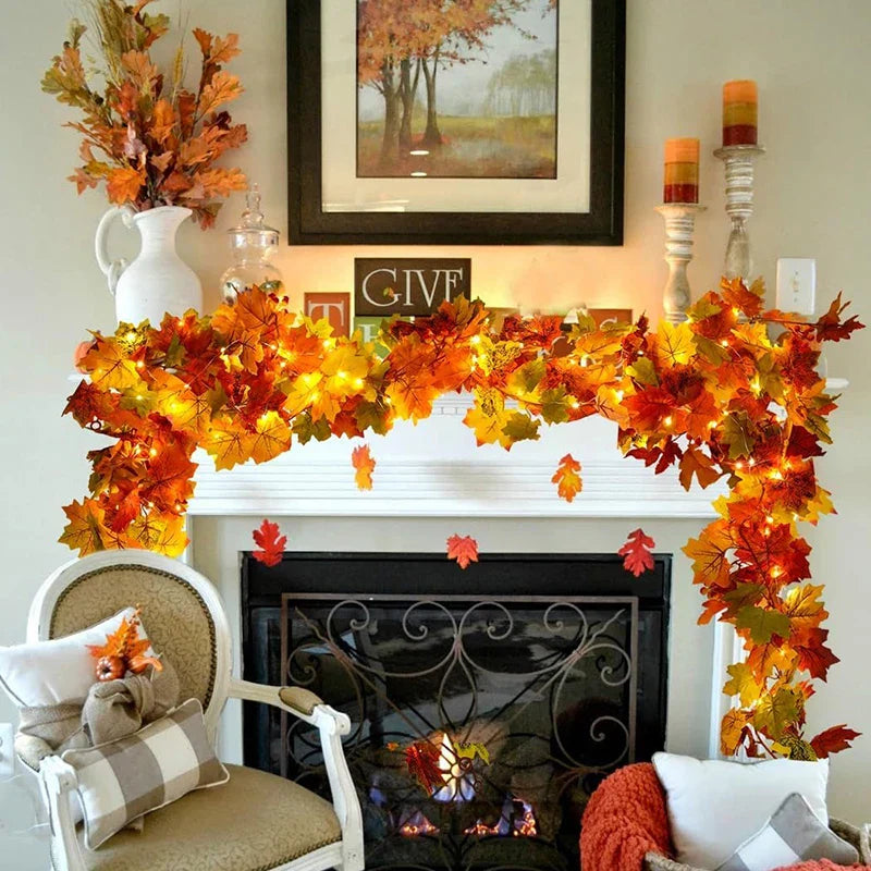 Maliben | Aurelia Autumn Wreath | Artificial Maple Leaf Garland | 200 Cm | Decor For Home & Garden
