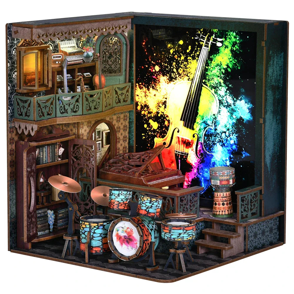 Maliben | Solecaffè Diy Book Nook | Miniature Coffee House 3d Wood Kit | With Led Lighting | Creative Bookshelf Diorama & Gift Idea