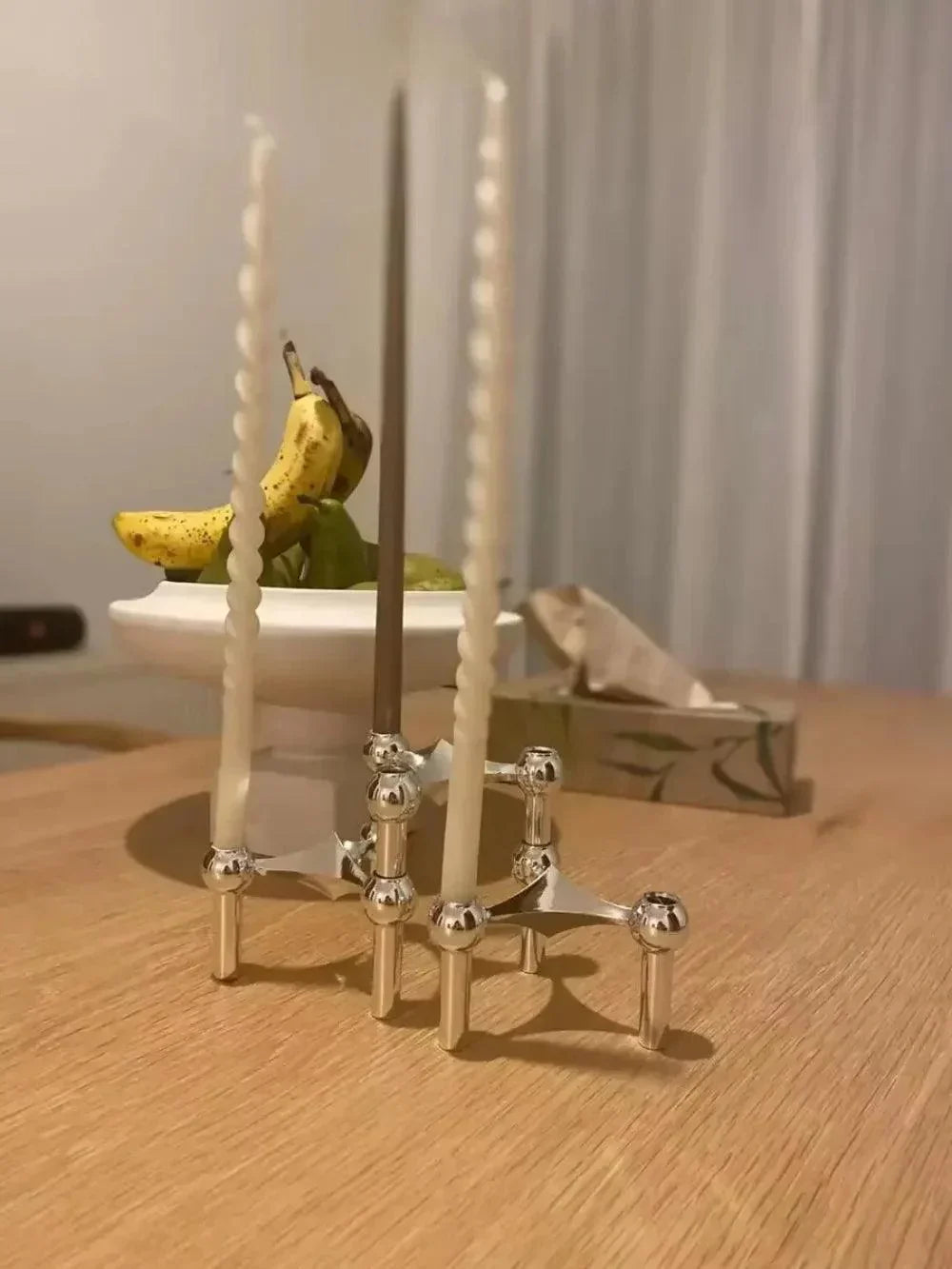 Maliben | Modern Molecular Metal Candle Holder – Nordic-Style Silver Candle Stand For Elegant Home Decor