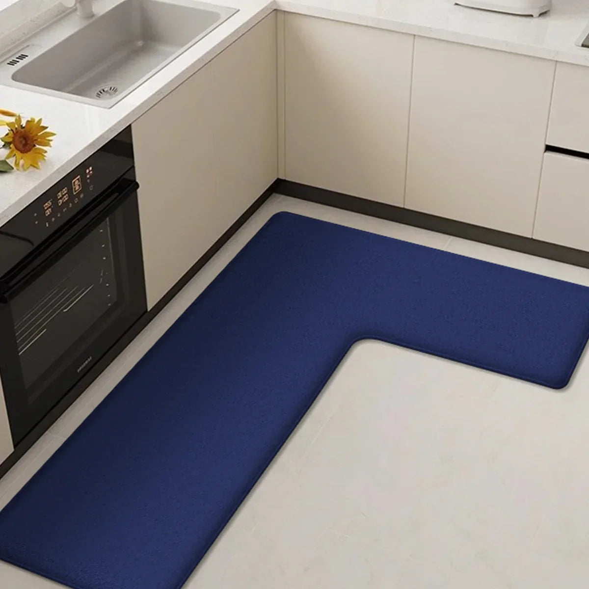 Maliben | Cleanluxe Kitchen Mat | L-Shaped & Thickened | Non-Slip, Oil-Absorbent & Dirt-Repellent | Soft Flannel For More Comfort