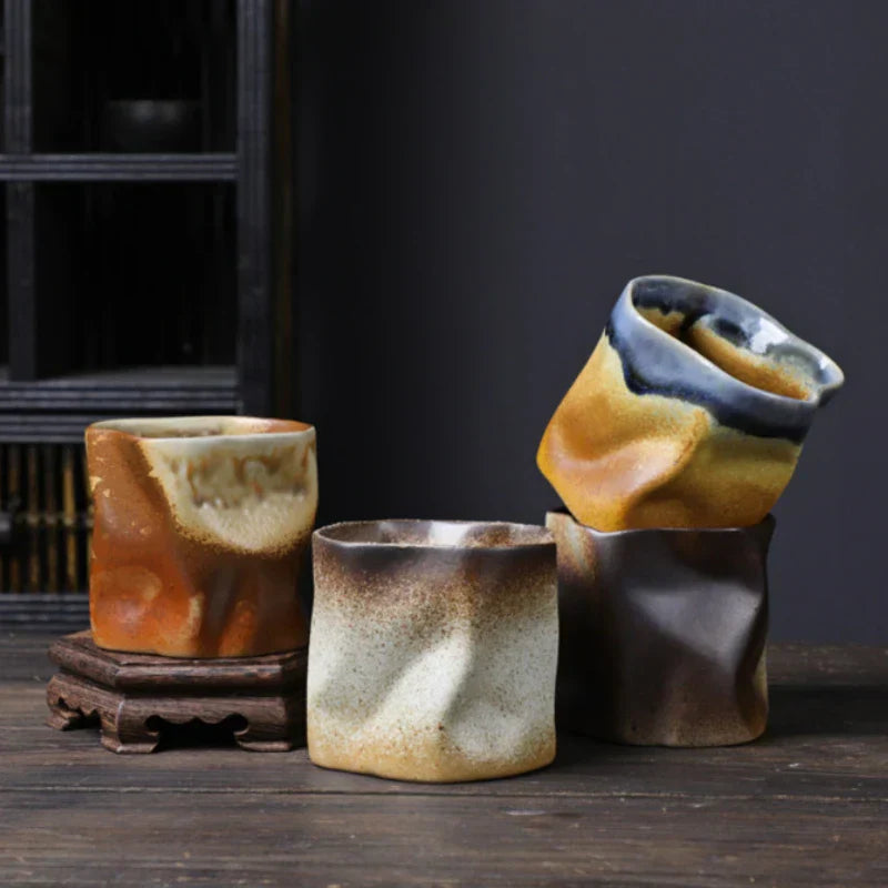 Maliben | Irregular twisted shape cup 9.47 ounces/280 ml ceramic coffee tea cup without handle polychromatic creative ceramic mugs coffee mugs retro