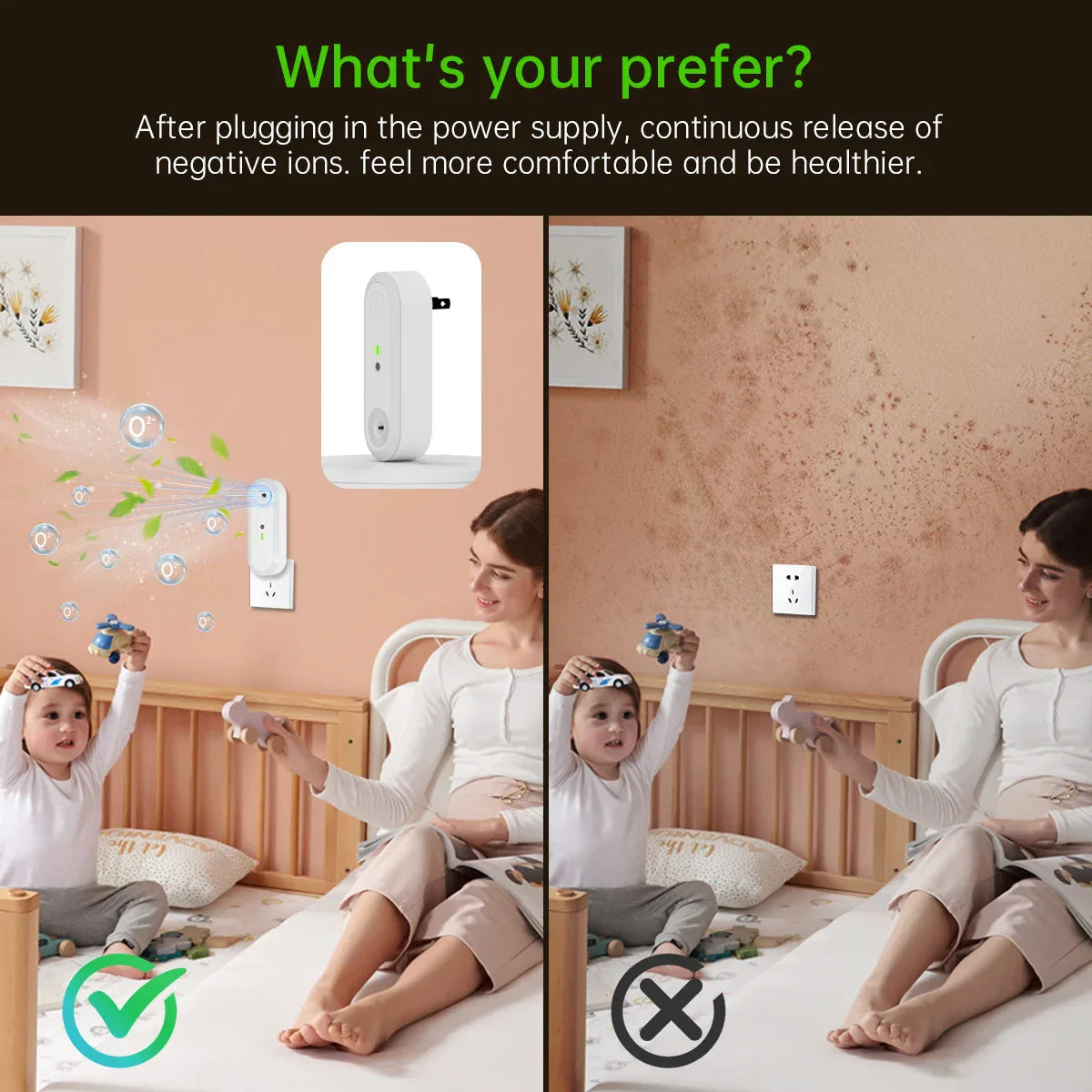 Maliben | Air Purifier & Night Light Aeroluna | Ion Technology Without Filter | For Bedroom, Kitchen & Office | Compact & Quiet
