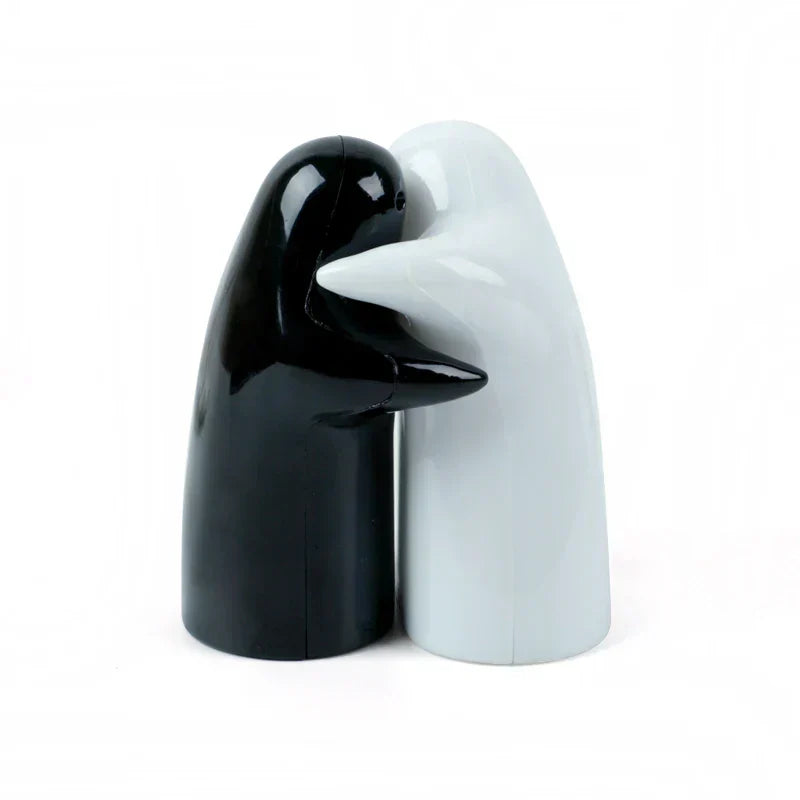 Maliben | Cute Embracing Ghosts Black and White Ceramic Salt and Pepper Mill