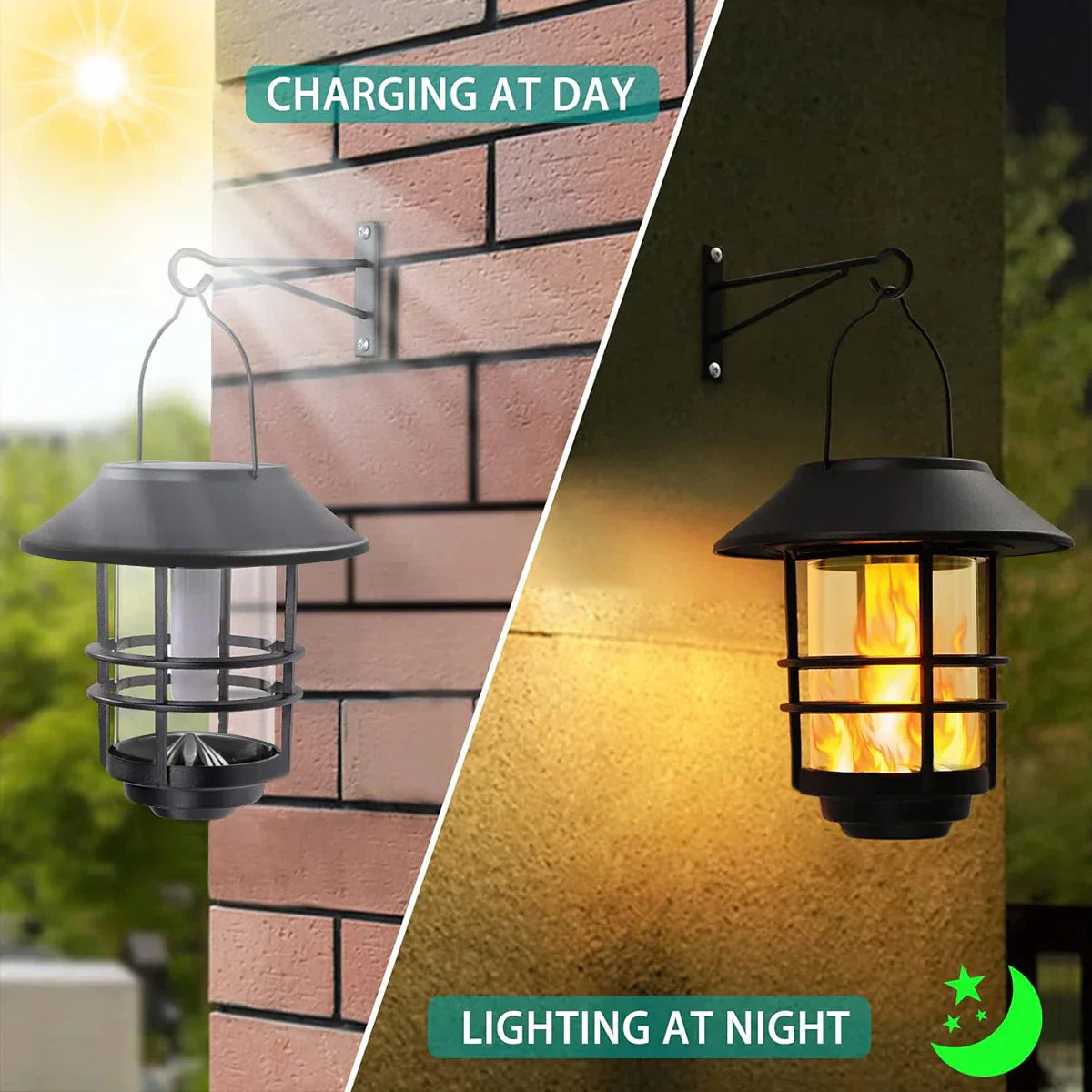Maliben | Flammora Solar Pendant Light With Flame Effect | Ip65 Waterproof | Stainless Steel & Glass | For Garden, Fence & Terrace