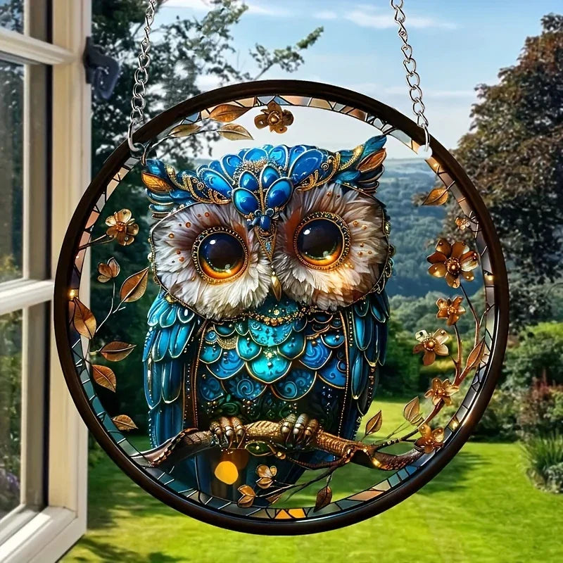 Maliben | Acrylic Sun Catcher Lumoowl | 15 Cm Round | Owl Decor | Window & Wall Pendant | Gift Idea