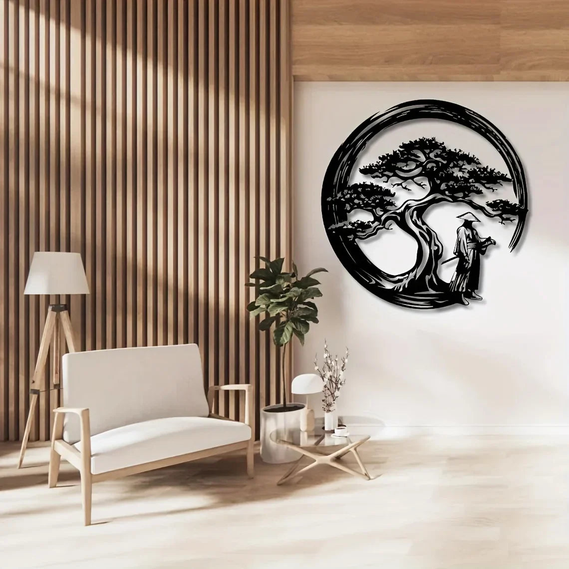 Maliben | Zenora Metal Wall Decor Bonsai | Japanese Design With Torii & Enso | 40 × 40 Cm