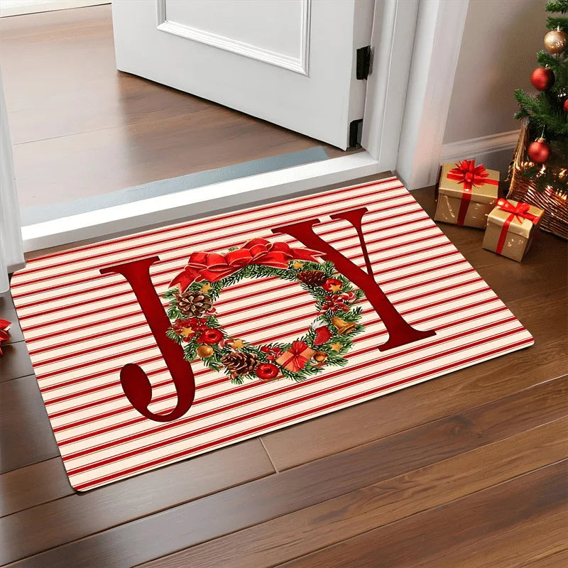 Maliben | Winter Love | Christmas Doormat | Santa & Gingerbread Man | Red | For Indoor & Outdoor | Non-Slip & Washable
