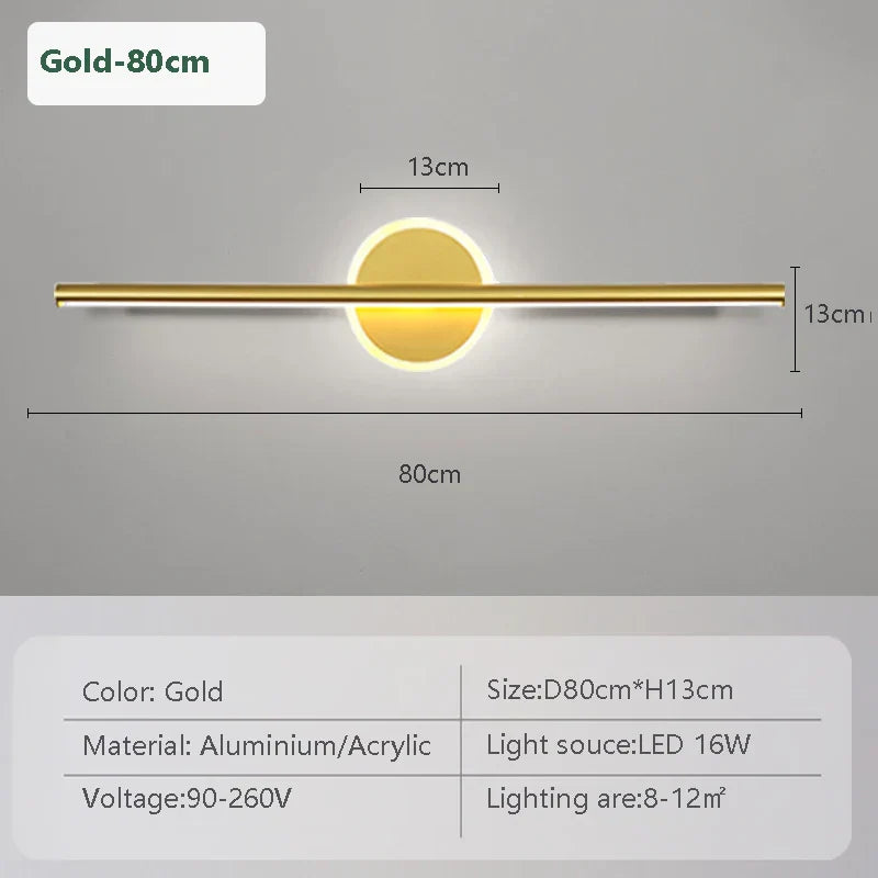 Maliben | Led Wall Light Linealux | Black & Gold | 40/60/80 Cm | Warm, Cold & Three-Color Light | Modern Mirror & Wall Lighting