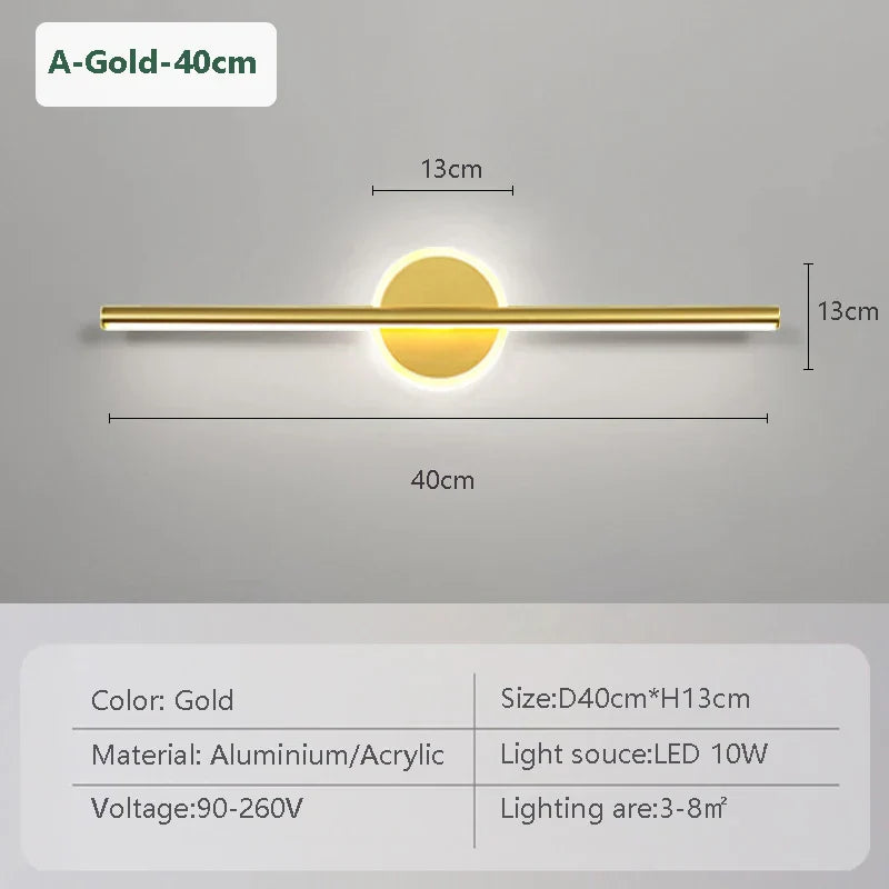 Maliben | Led Wall Light Linealux | Black & Gold | 40/60/80 Cm | Warm, Cold & Three-Color Light | Modern Mirror & Wall Lighting