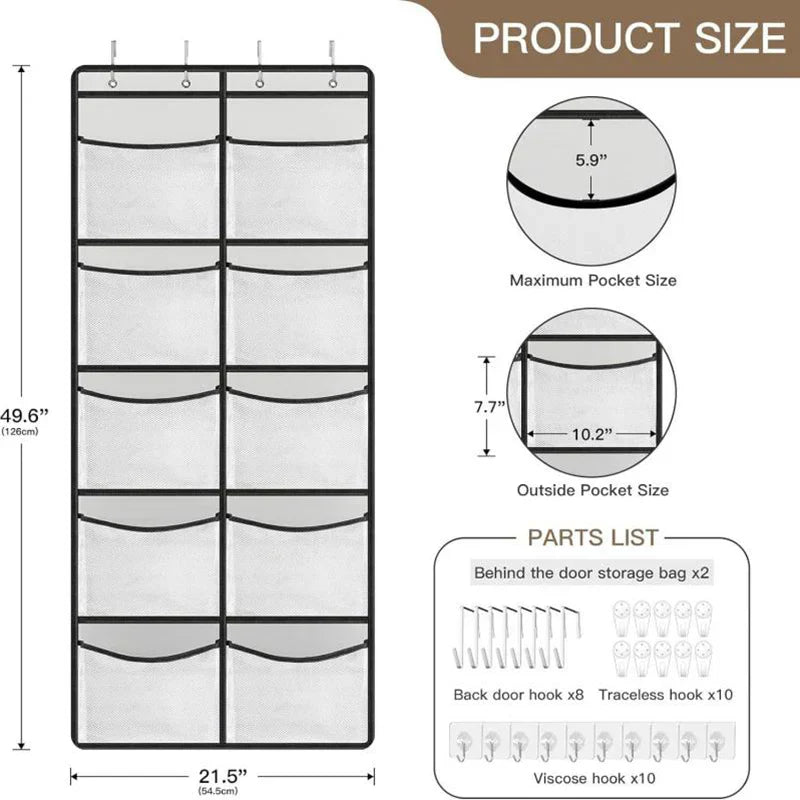 Maliben | Door-Hanging Organizer Storiva Pocketmax | With 5 Large Compartments | Hanging Shelf For Door & Cabinet | Gray | Space-Saving Storage